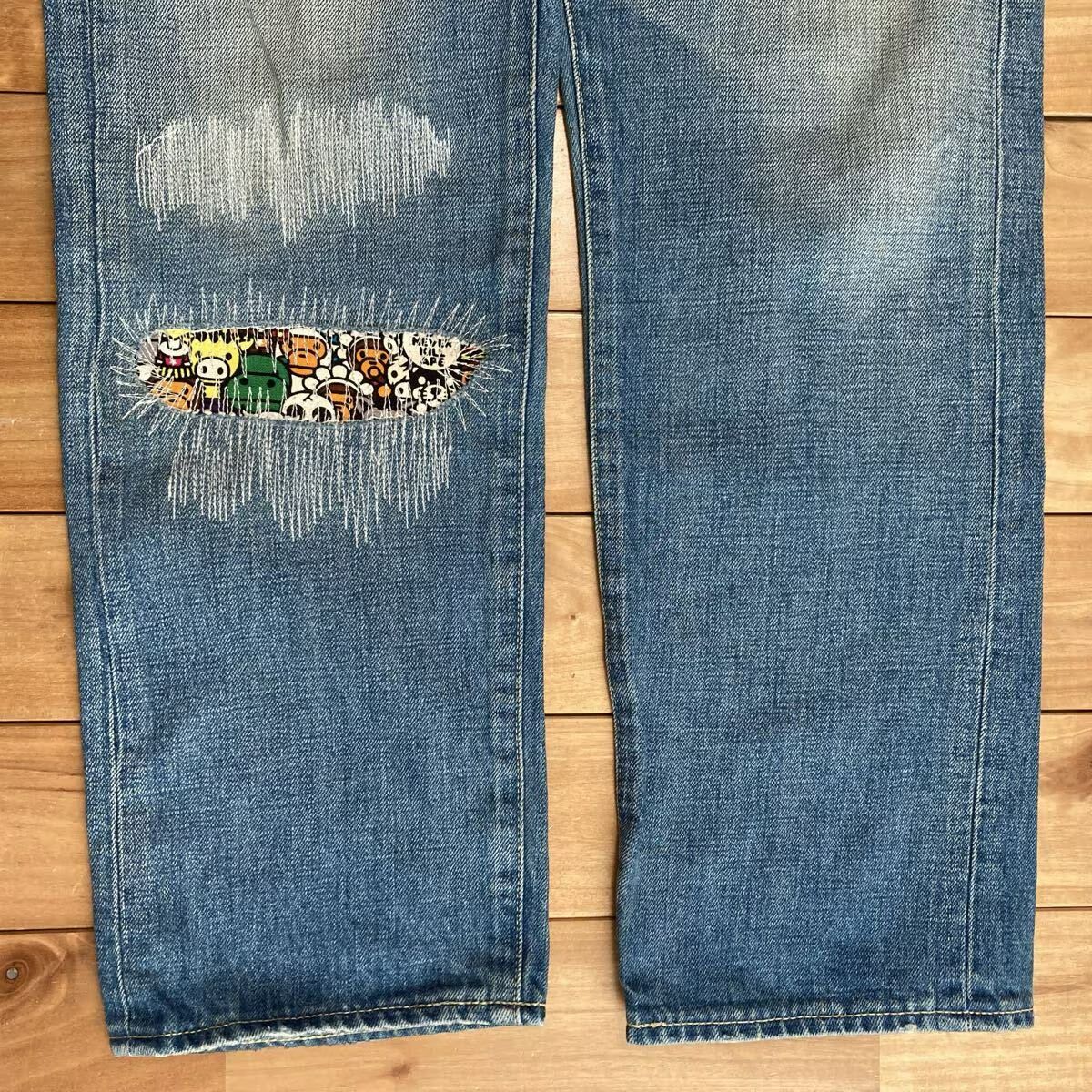MILO Animal Safari DAMAGED DENIM PANTS Mサイズ a bathing ape