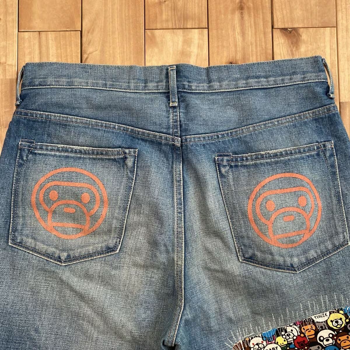 MILO Animal Safari DAMAGED DENIM PANTS Mサイズ a bathing ape