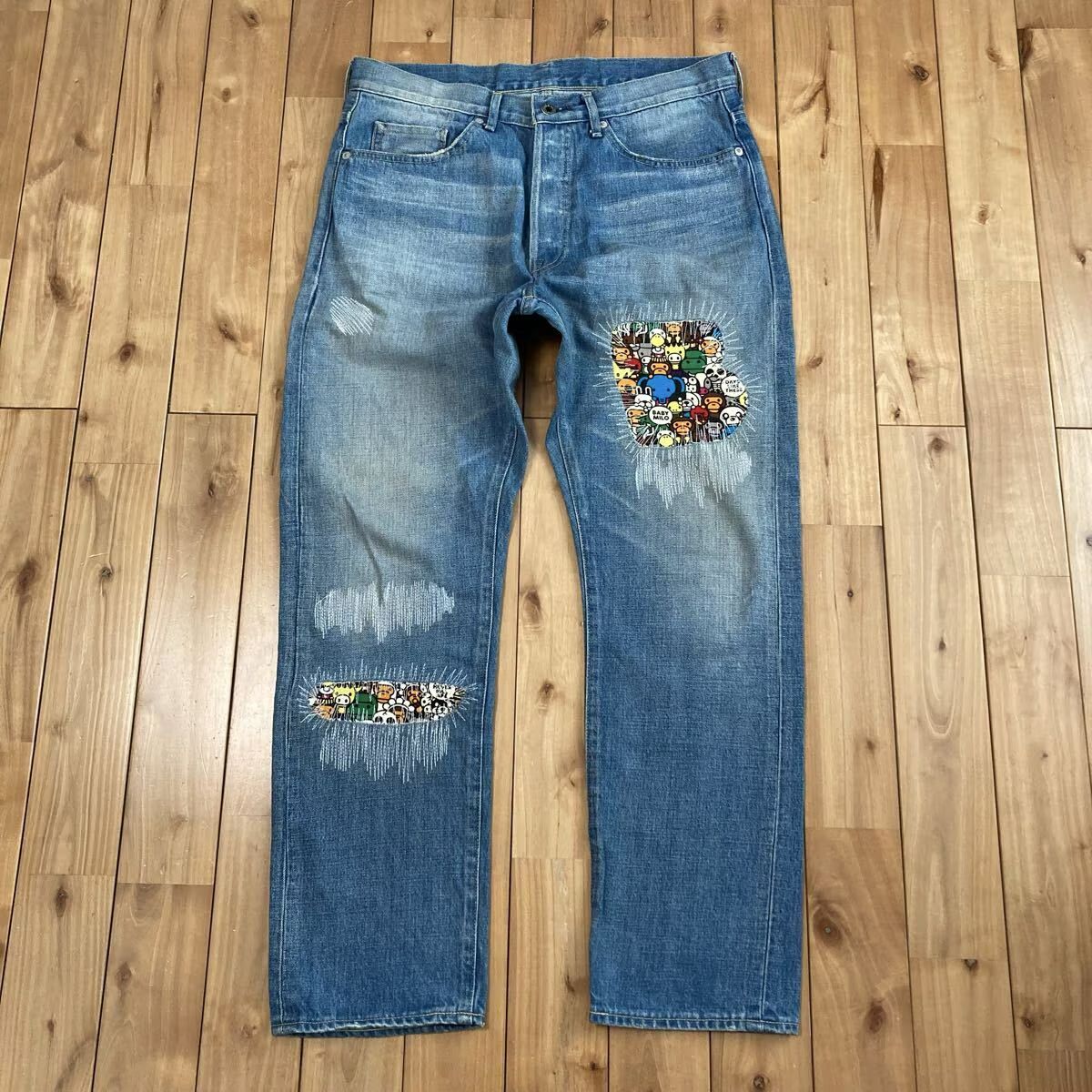 MILO Animal Safari DAMAGED DENIM PANTS Mサイズ a bathing ape