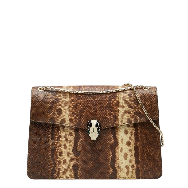 ブルガリ セルペンティ パイソン チェーン ショルダーバッグ ブラウン