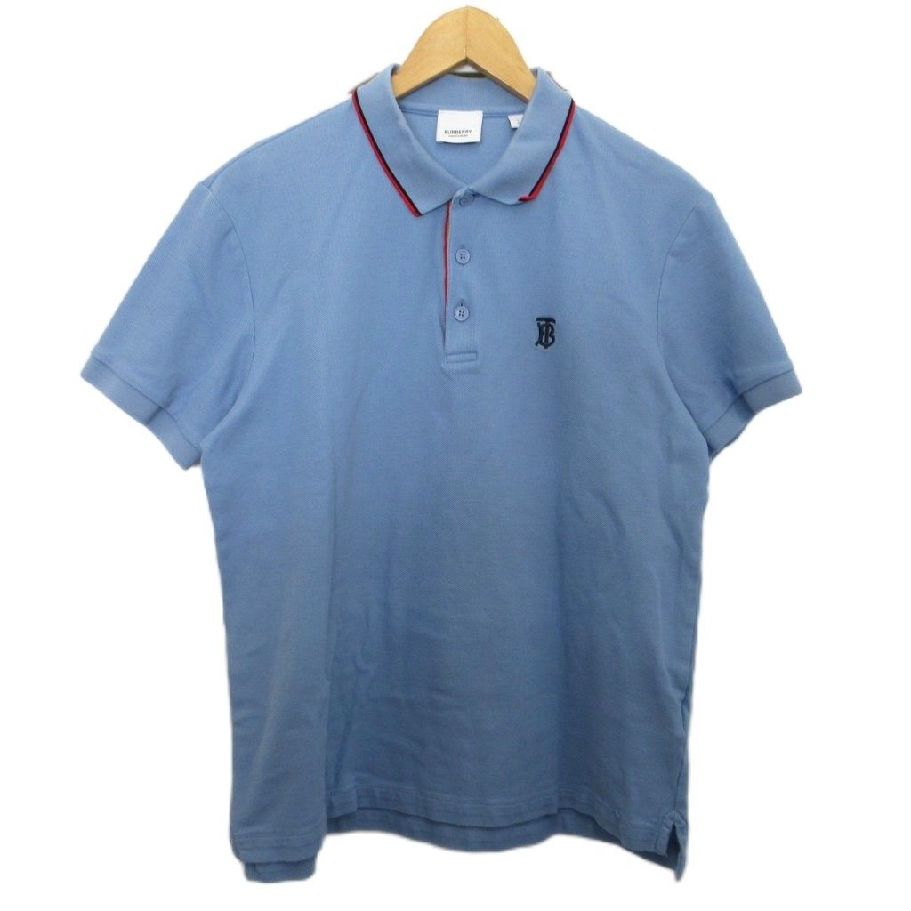 バーバリー BURBERRY ポロシャツ 半袖 ロゴ刺繍 鹿の子 TB L 青 ブルー