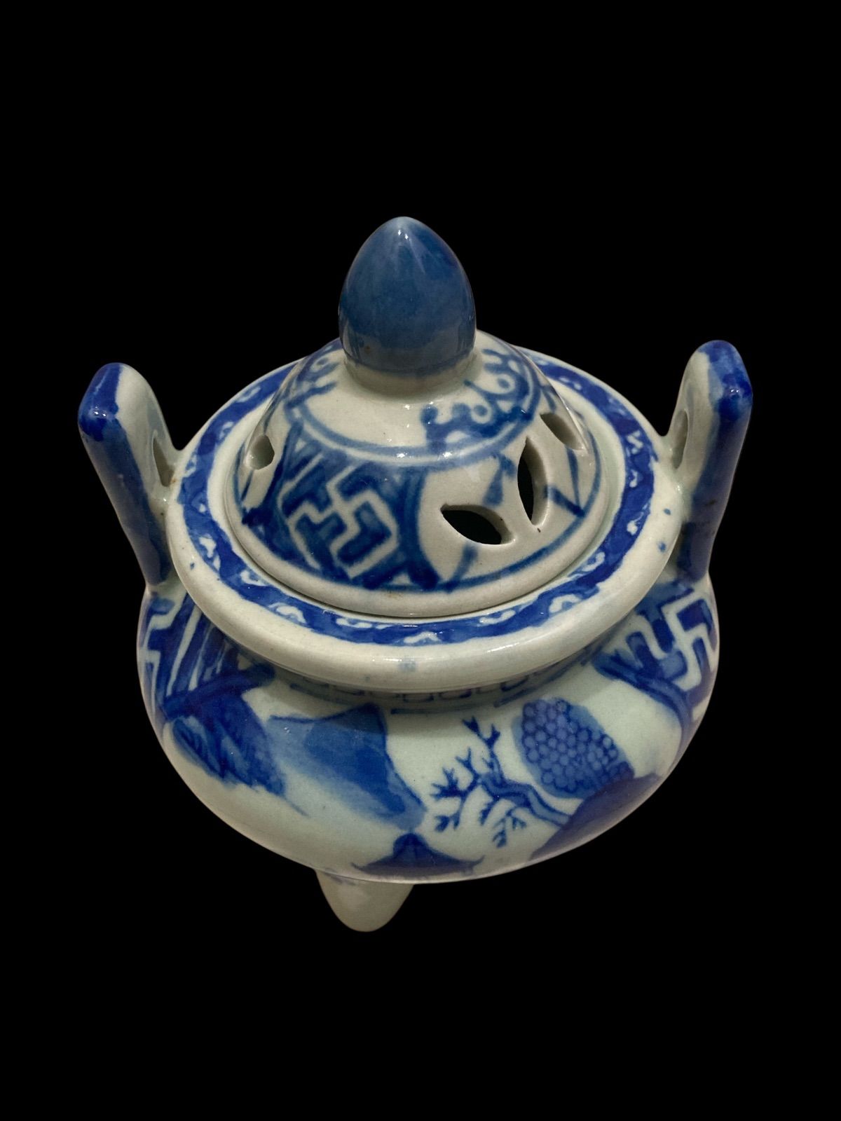 大清乾隆 染付山水文 香炉 お香 お線香 浄化 心身 清める 仏具﻿ 白