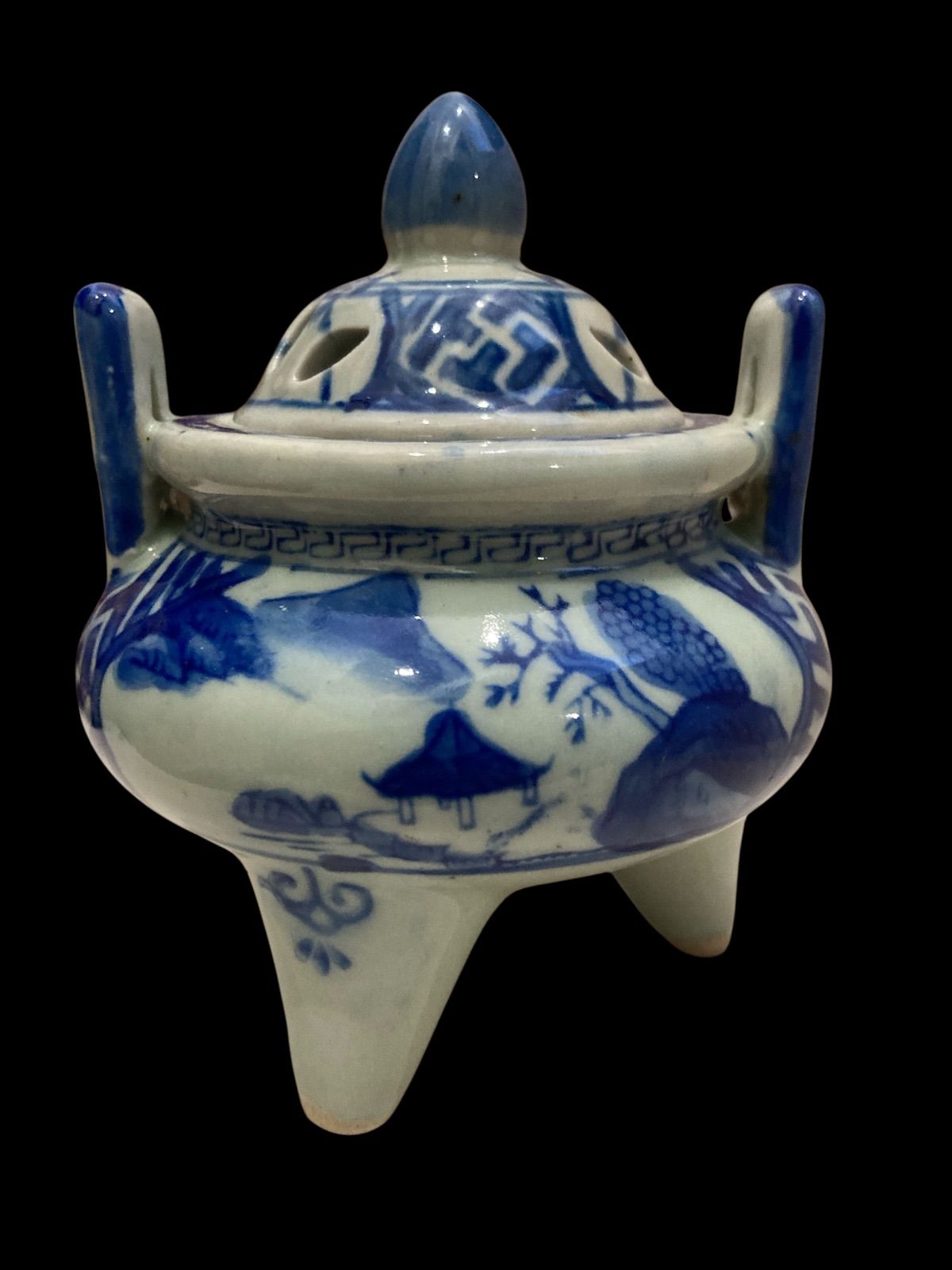 大清乾隆 染付山水文 香炉 お香 お線香 浄化 心身 清める 仏具﻿ 白