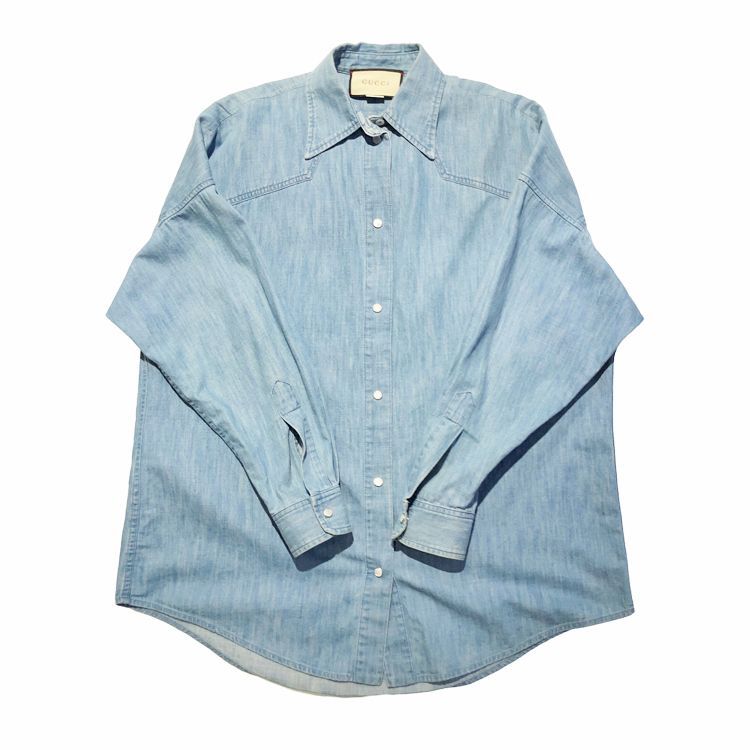 GUCCI グッチ Tiger エンブロイタリ― オーバーサイズ デニムシャツ