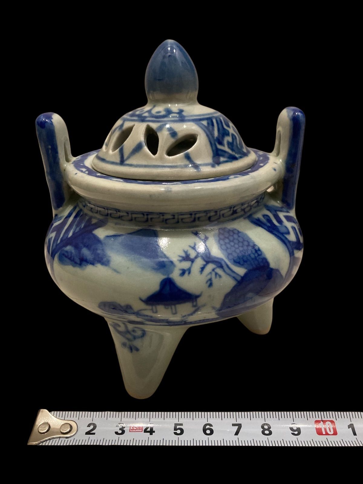 大清乾隆 染付山水文 香炉 お香 お線香 浄化 心身 清める 仏具﻿ 白