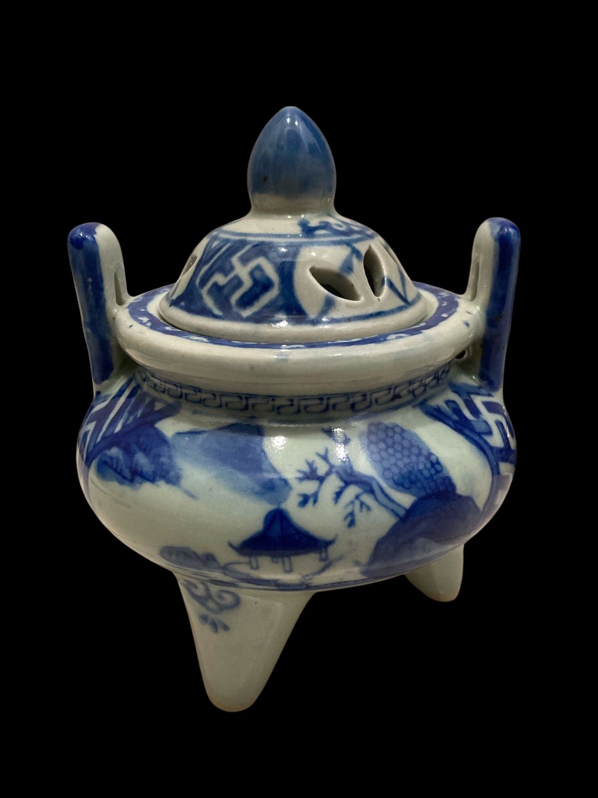 大清乾隆 染付山水文 香炉 お香 お線香 浄化 心身 清める 仏具﻿ 白