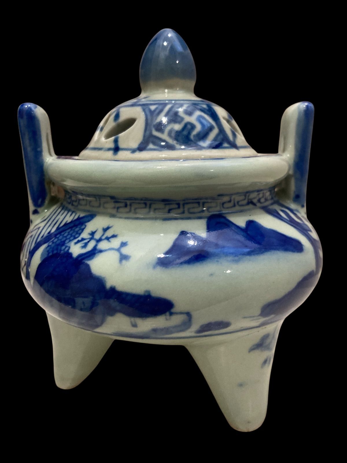 大清乾隆 染付山水文 香炉 お香 お線香 浄化 心身 清める 仏具﻿ 白