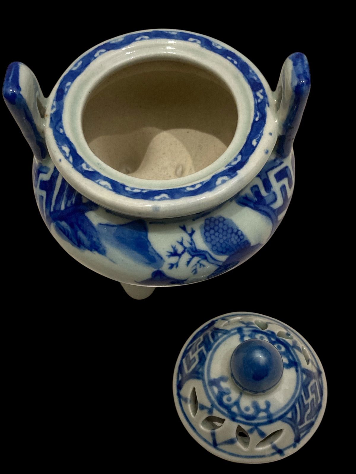 大清乾隆 染付山水文 香炉 お香 お線香 浄化 心身 清める 仏具﻿ 白