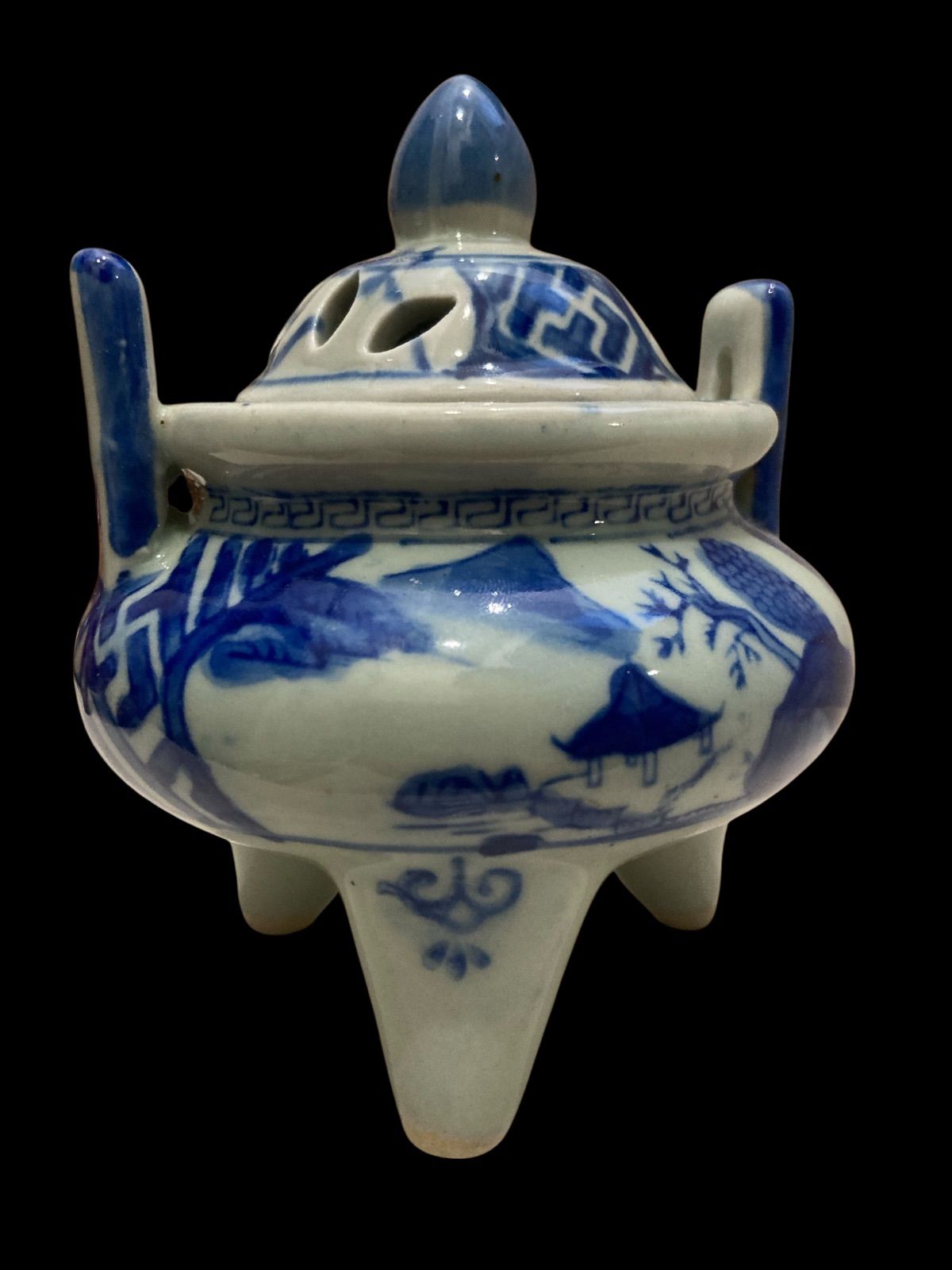 大清乾隆 染付山水文 香炉 お香 お線香 浄化 心身 清める 仏具﻿ 白