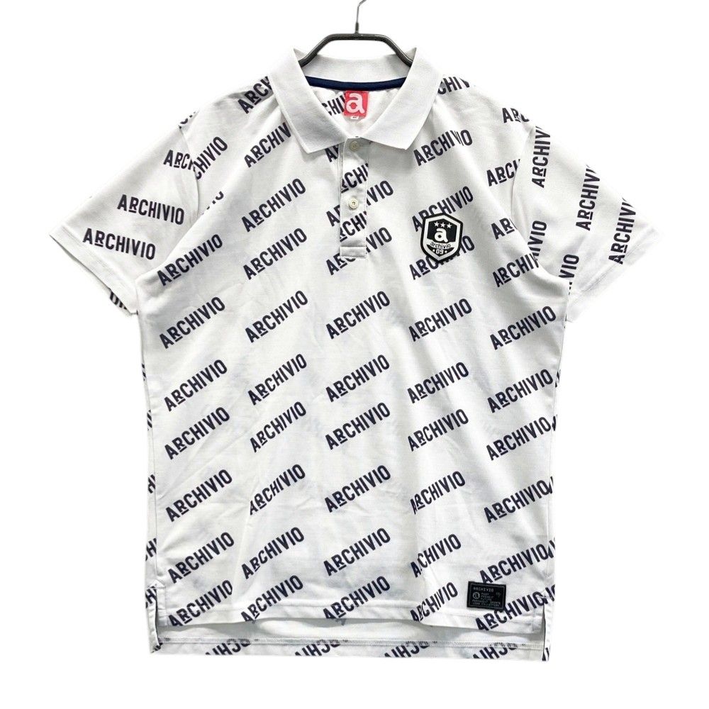 サイズ：46 ARCHIVIO アルチビオ 半袖ポロシャツ ロゴ 総柄 ホワイト系