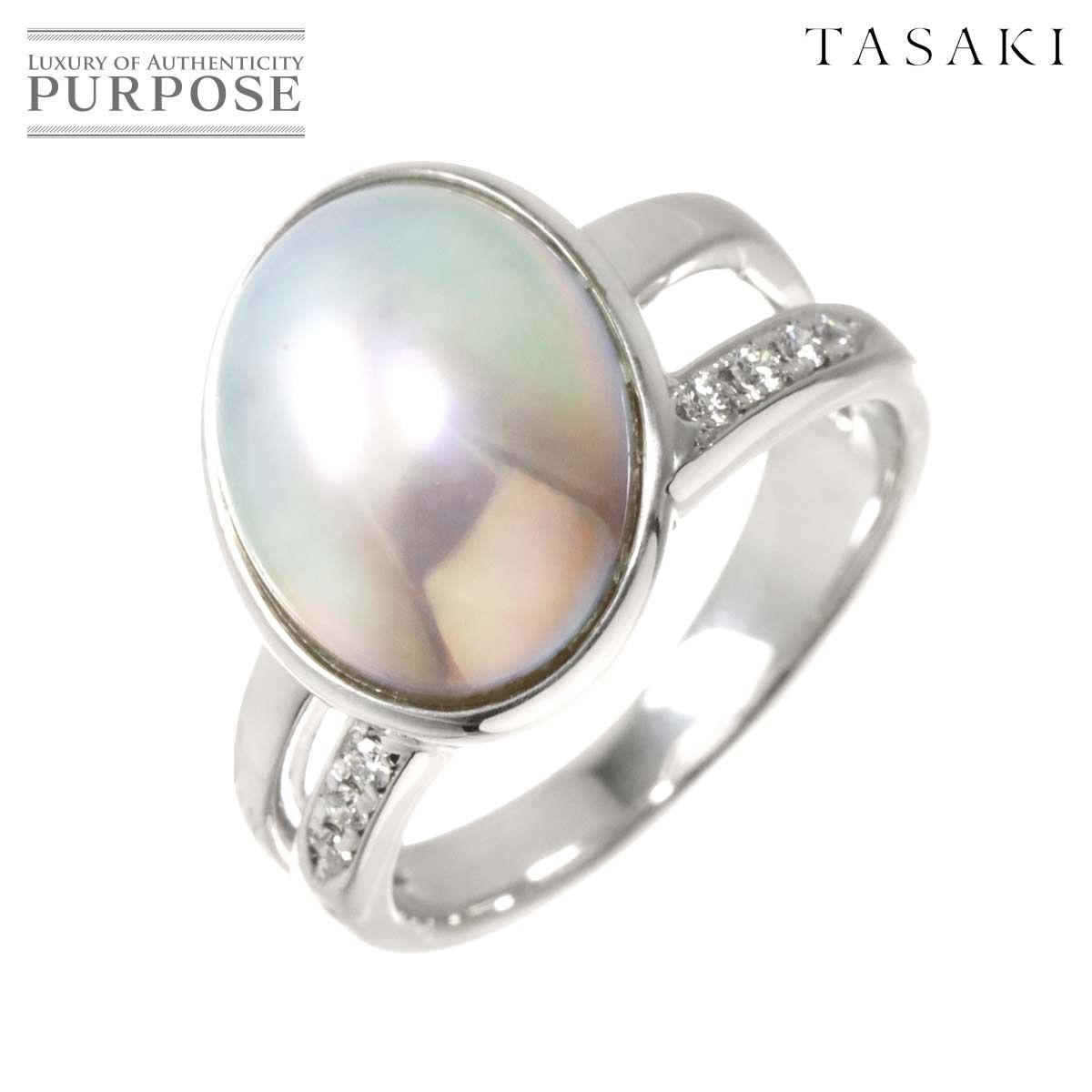 タサキ TASAKI 14.5号 リング マベ真珠 ダイヤ 0.07ct K18 WG ホワイト
