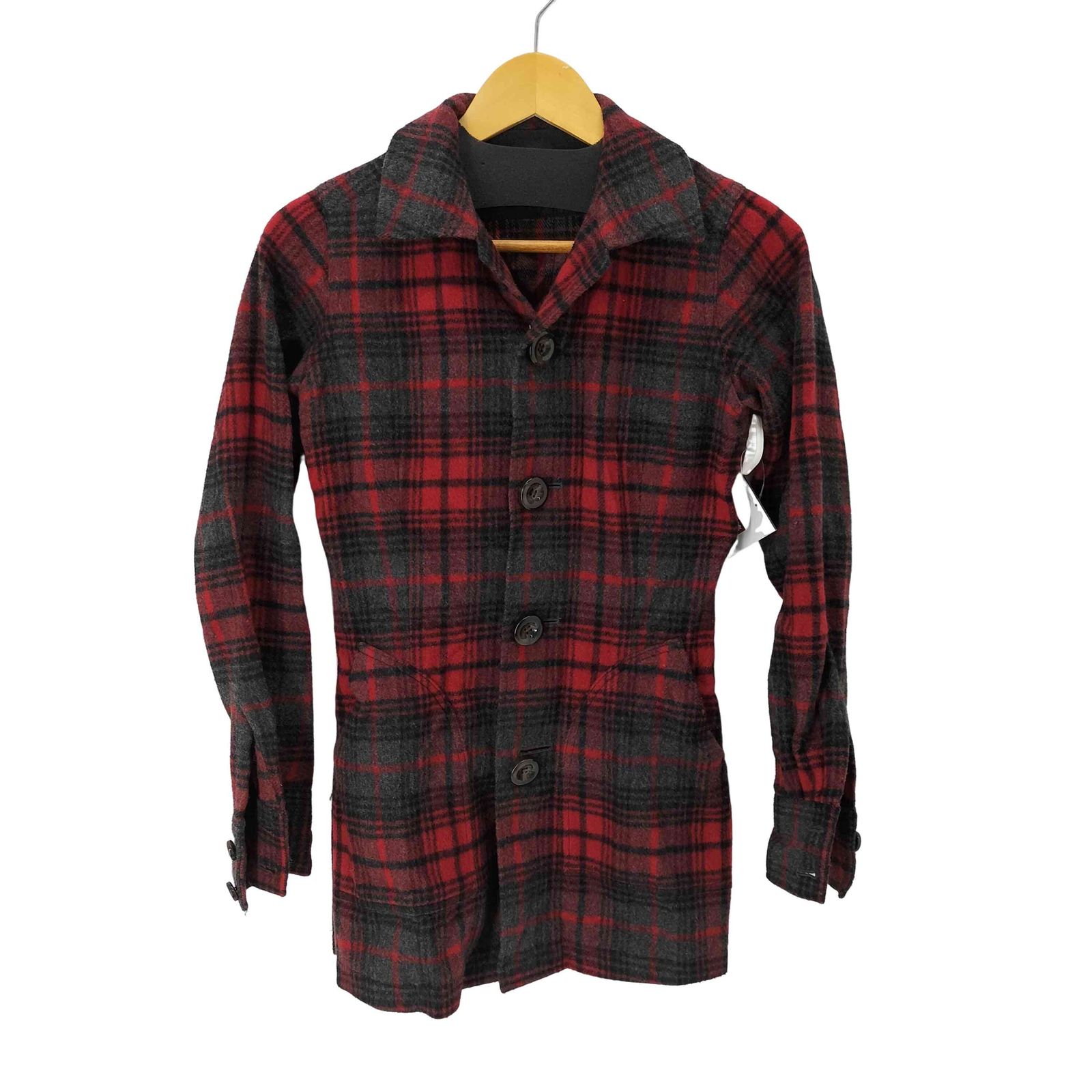 ユーズドフルギ USED古着 ウール混 チェック柄ハーフコート メンズ