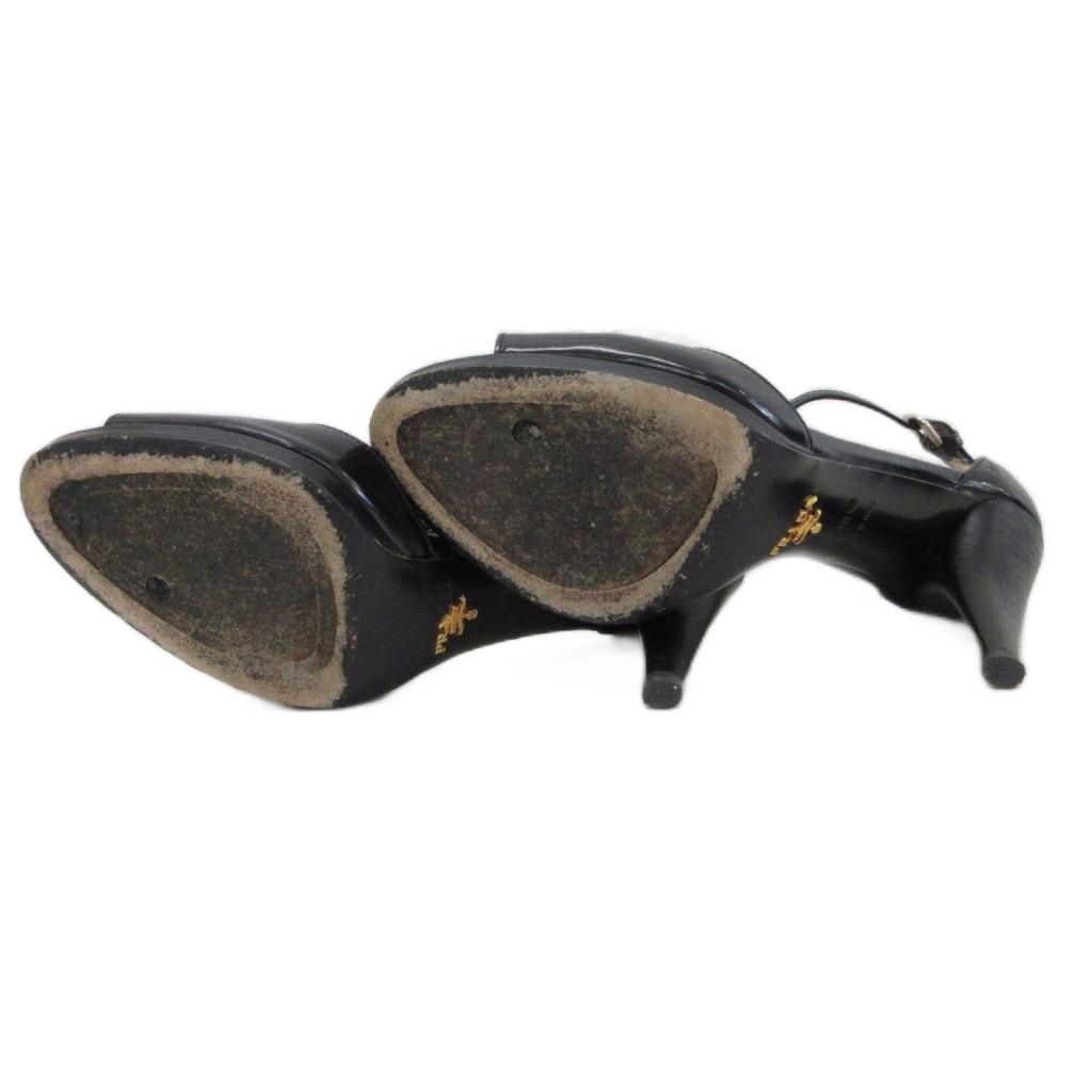 プラダ PRADA パンプス オープントゥ ハイヒール チェーン 38.5 24.5cm