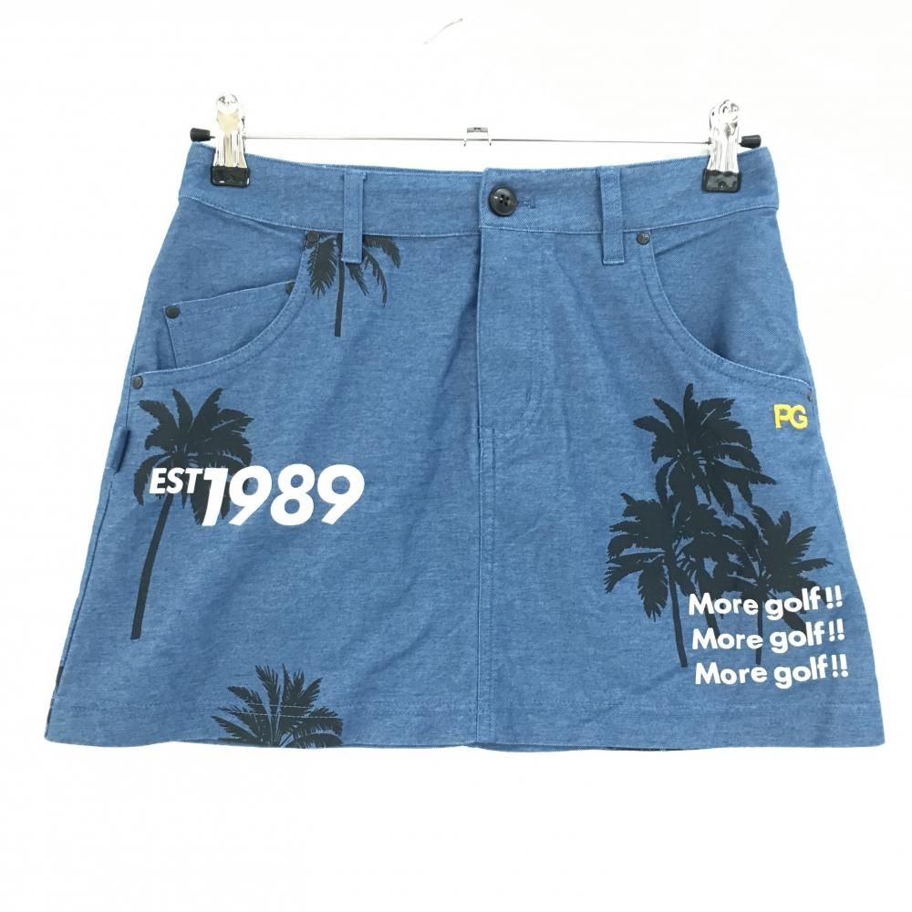 美品】パーリーゲイツ スカート ブルー デニム風 ヤシの木 レディース