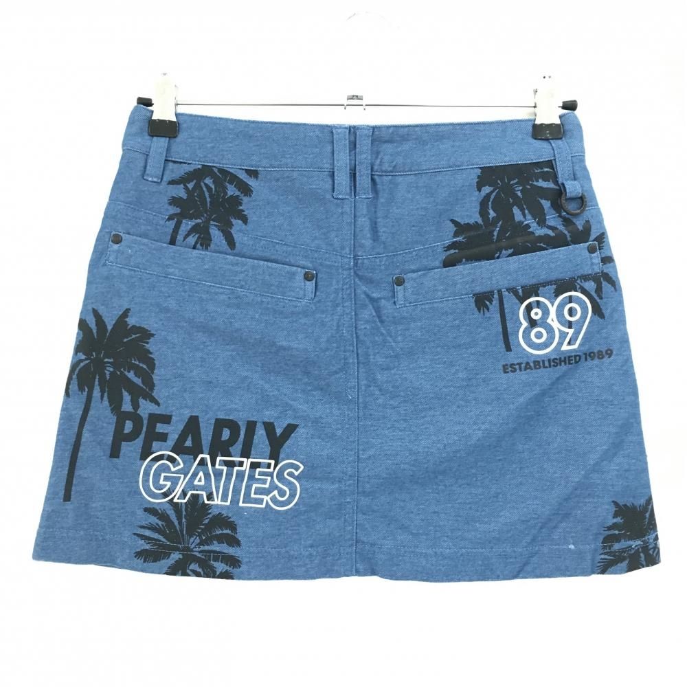 美品】パーリーゲイツ スカート ブルー デニム風 ヤシの木 レディース