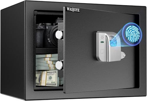 WASJOYE 指紋認証式 金庫 小型 指紋金庫 家庭用 店舗用 業務用 会社用