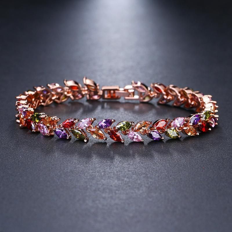 プラチナコート CZダイヤ リーフ ブレスレット レディース マルチ