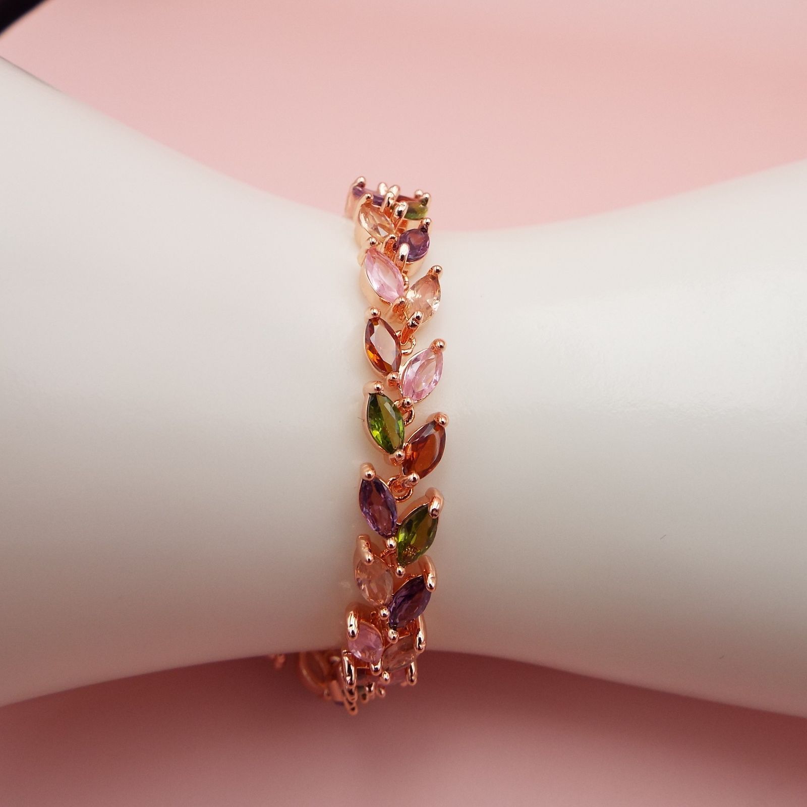 プラチナコート CZダイヤ リーフ ブレスレット レディース マルチ