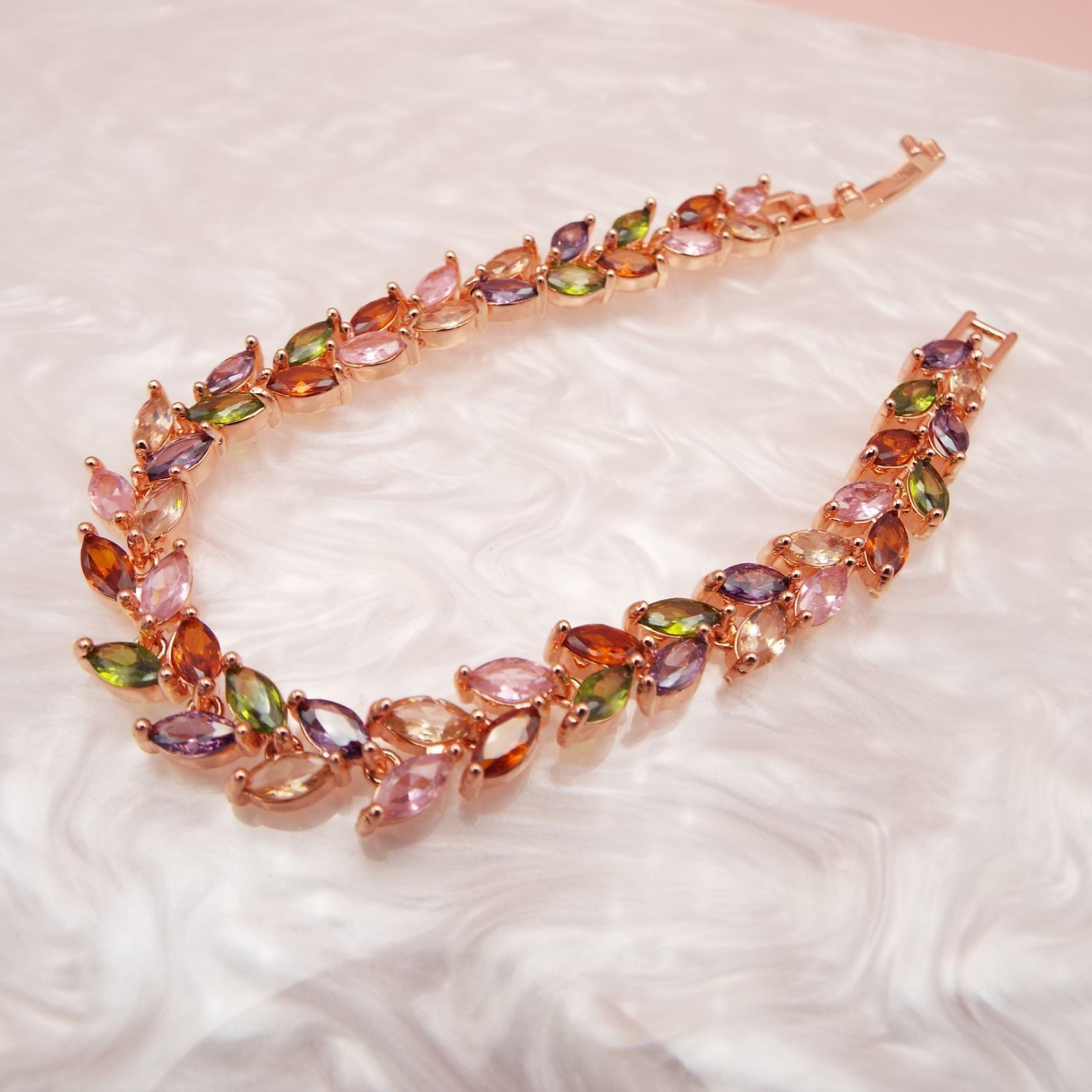 プラチナコート CZダイヤ リーフ ブレスレット レディース マルチ