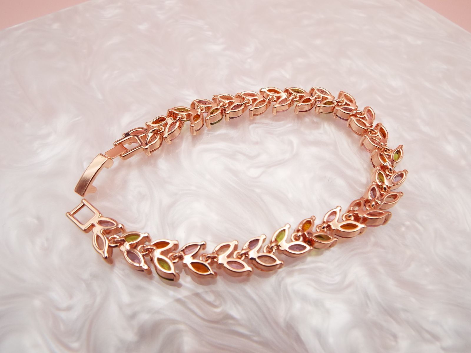 プラチナコート CZダイヤ リーフ ブレスレット レディース マルチ