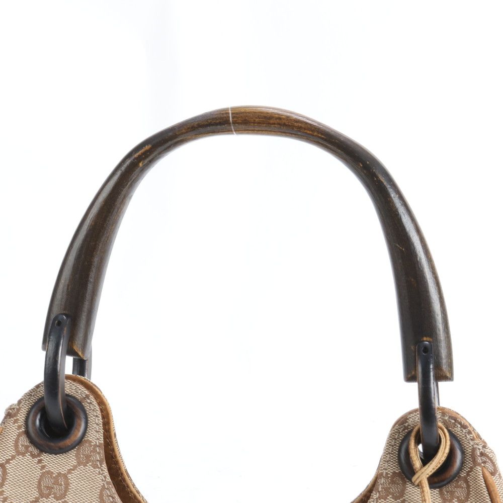 美品 グッチ GGキャンバス ウッド ハンドル 106495 レザー