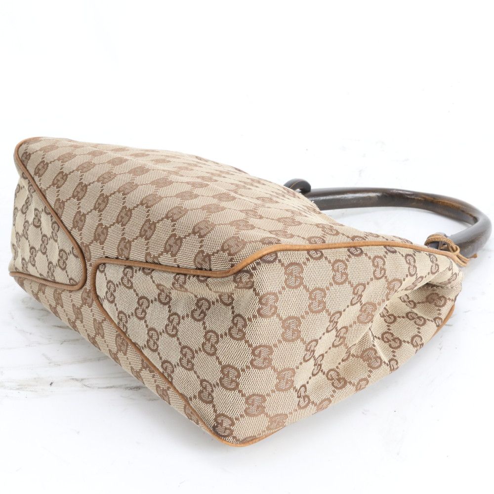 美品 グッチ GGキャンバス ウッド ハンドル 106495 レザー