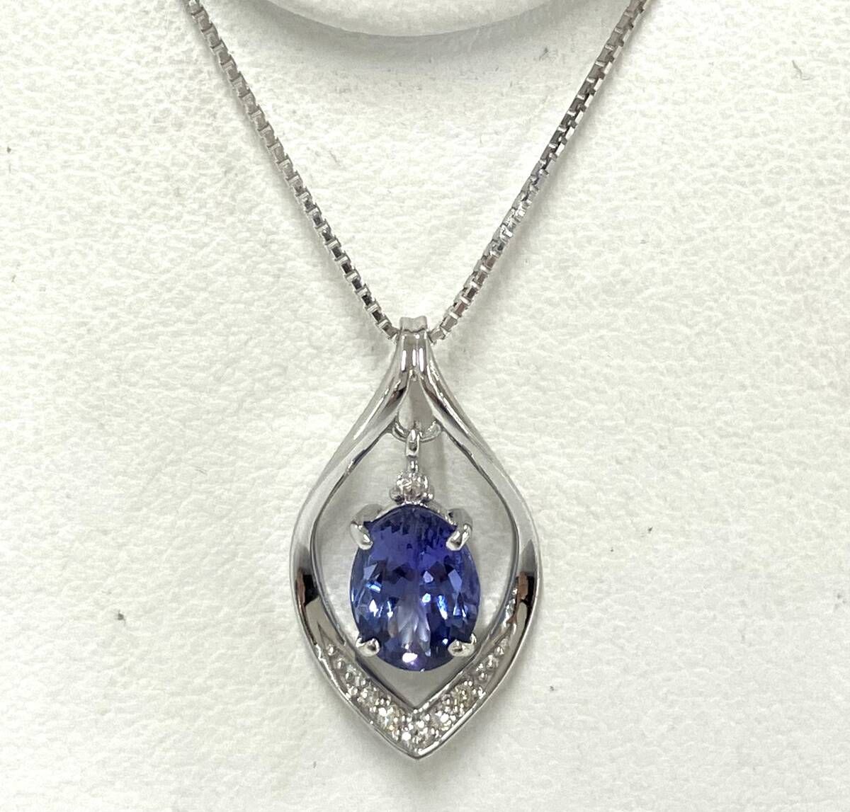 K18WG 18金 ホワイトゴールド タンザナイト1.25ct ダイヤ0.05ct 45cm