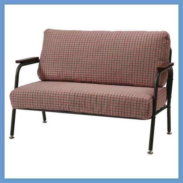 ２人掛けソファ レトロデザイン チェック柄 W110×D63×H75×SH38cm ポケットコイル No.102 グレー