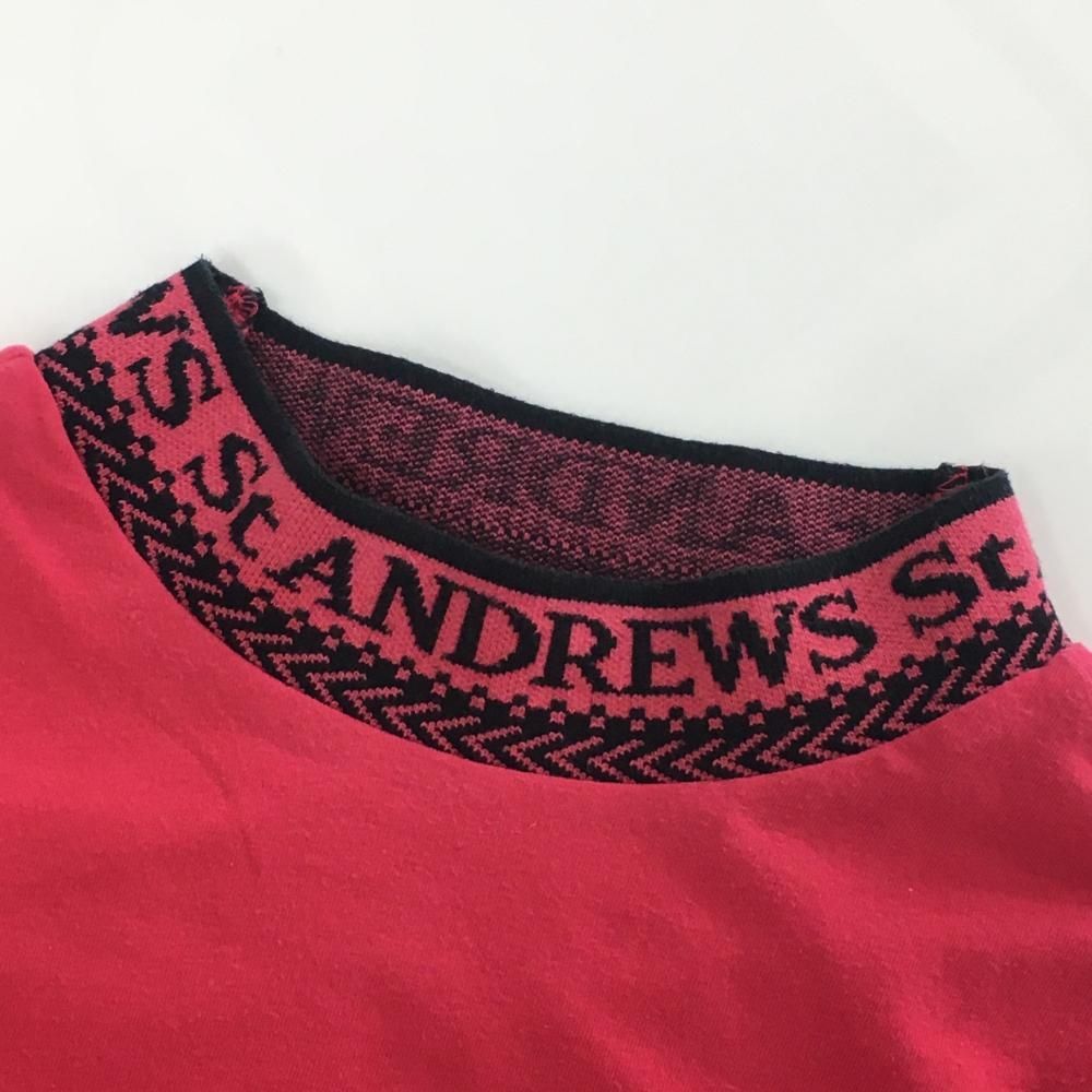 セントアンドリュース 長袖ハイネックシャツ レッドピンク×黒