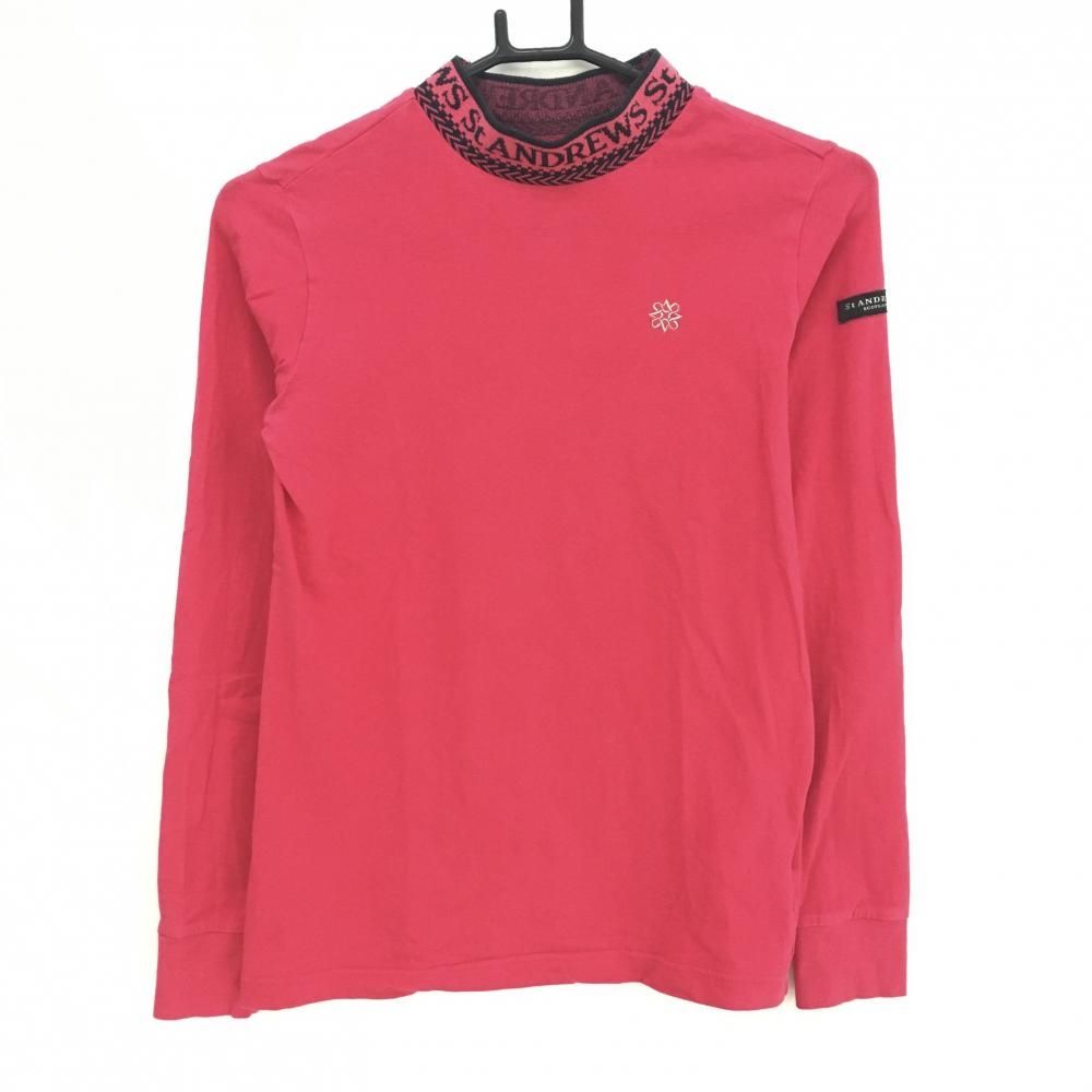 セントアンドリュース 長袖ハイネックシャツ レッドピンク×黒