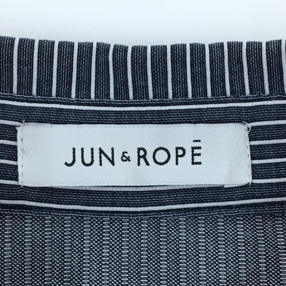 ジュンアンドロペ 長袖ポロシャツ ネイビー×白 ストライプ 胸ポケット