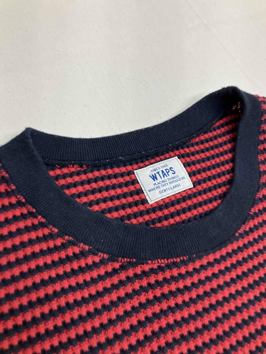 WTAPS/WAFFLE/ボーダー/サーマルロンT /サイズL//ワッフル/ 赤×黒 