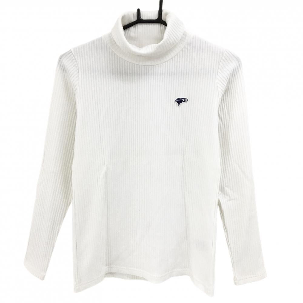 ビームスゴルフ 長袖タートルネックシャツ 白 ロゴネイビー レディース