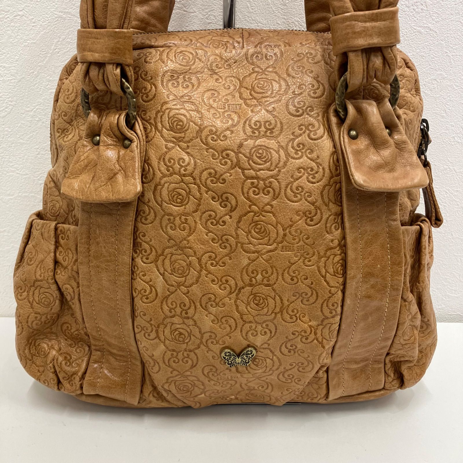 9766 ANNA SUI アナスイ トートバッグ ハンドバッグ レザー 型押し 