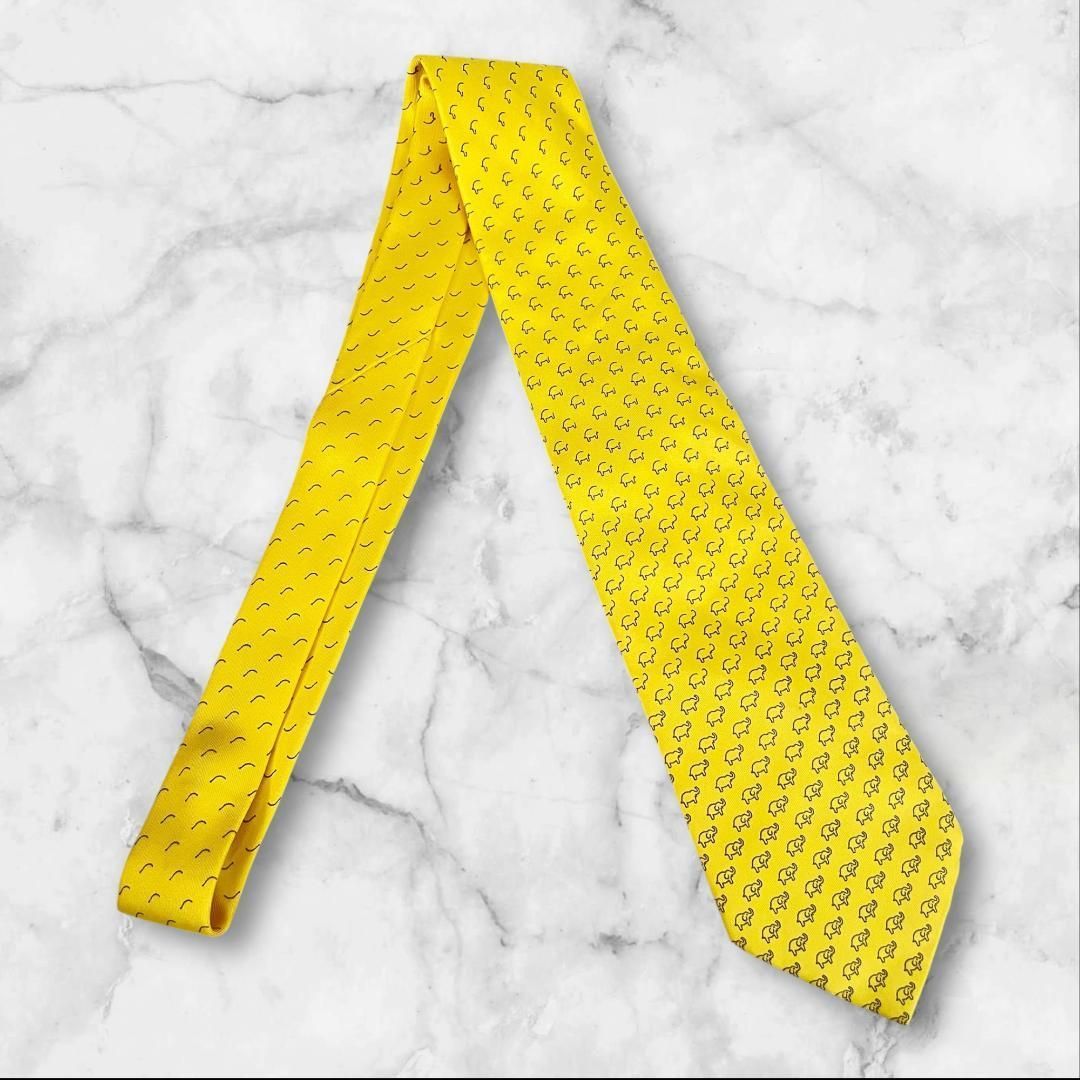 エルメス ネクタイ イエロー 総柄 シルク100% フランス製 - メルカリ