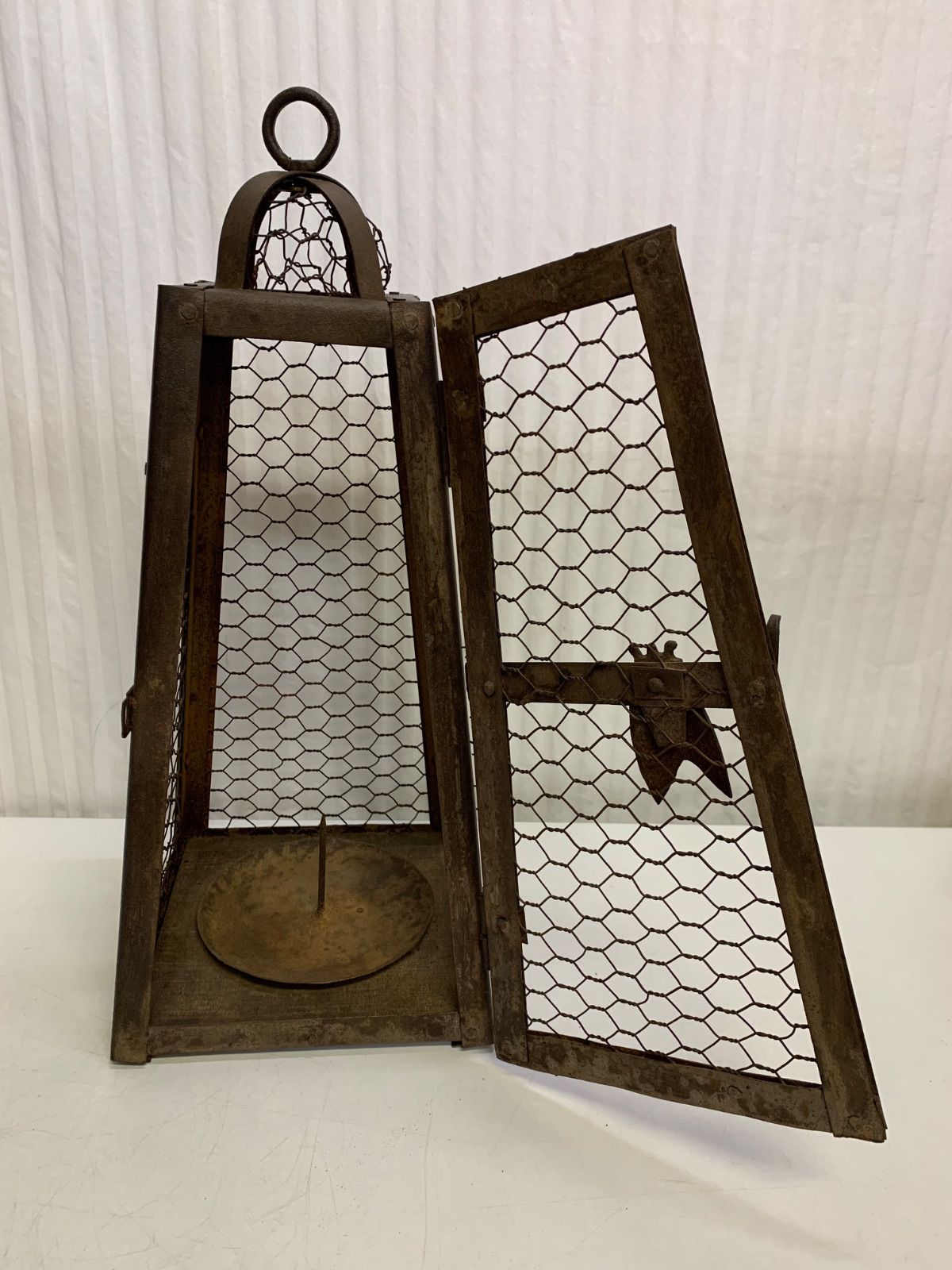 鉄金網張蔵行灯 蔵行燈 灯火器 吊灯籠 灯篭 鉄行燈 天蓋 提灯