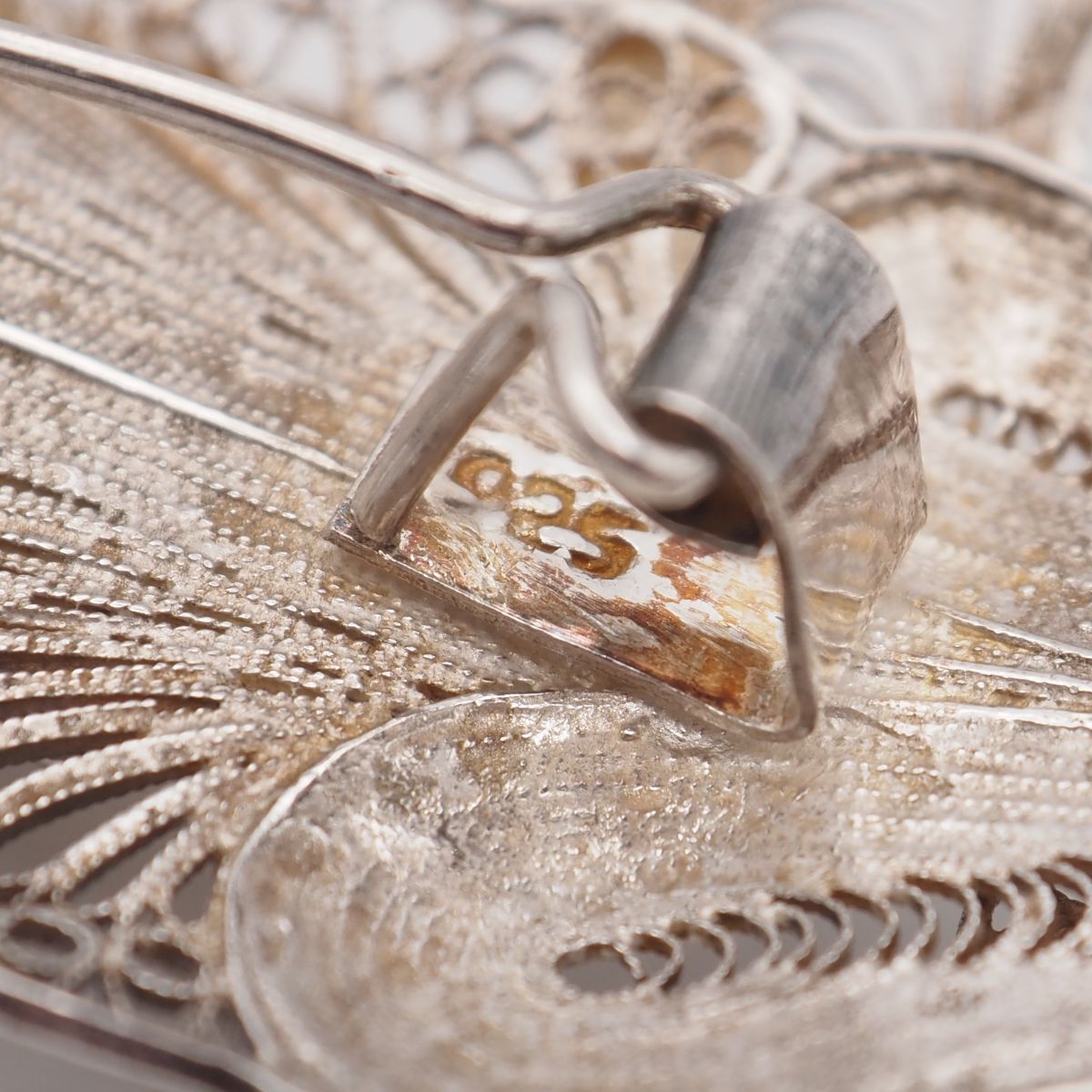 Q482 ヴィンテージ 925刻印 ブローチ フィリグリー 銀線細工 フラワー