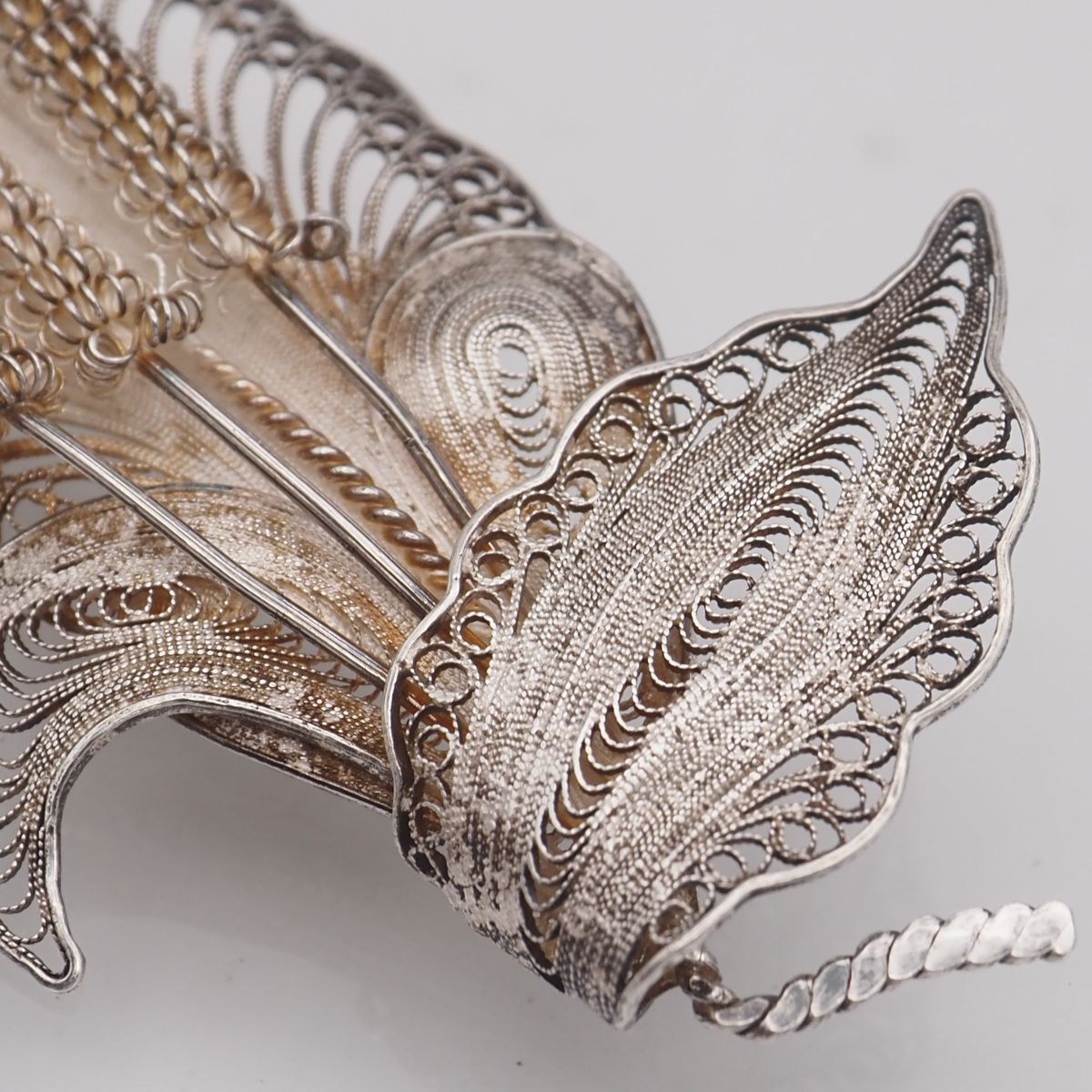 Q482 ヴィンテージ 925刻印 ブローチ フィリグリー 銀線細工 フラワー