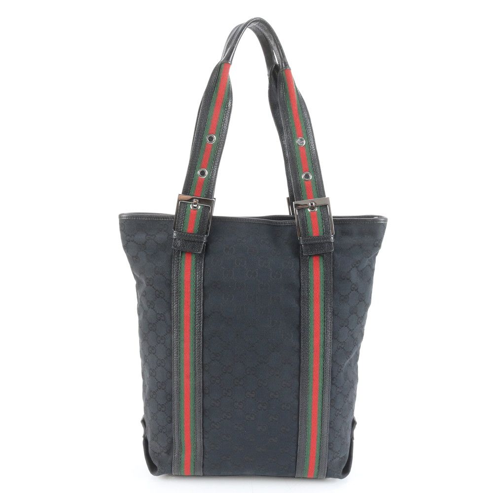 美品 グッチ GG キャンバス シェリー ライン 131186 レザー トート