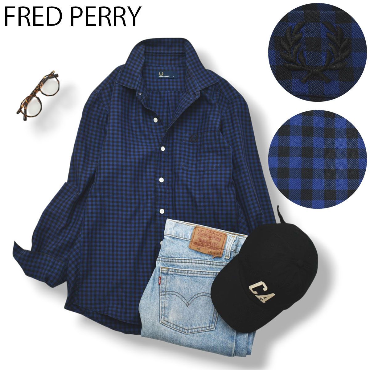 月桂樹ロゴ】 フレッドペリー FRED PERRY 長袖 ギンガムチェック 