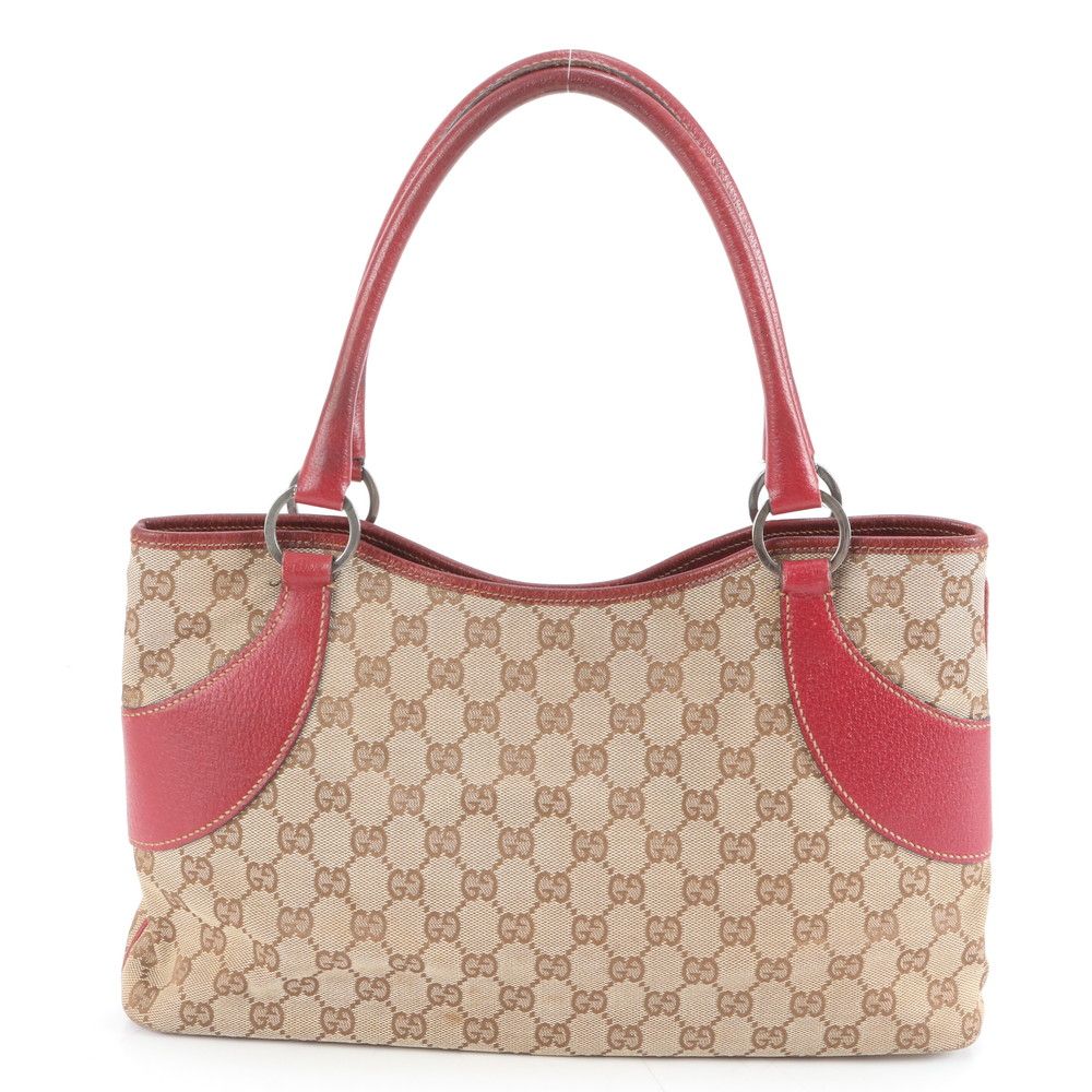 美品 グッチ GG キャンバス 113015 レザー トート バッグ 肩掛け
