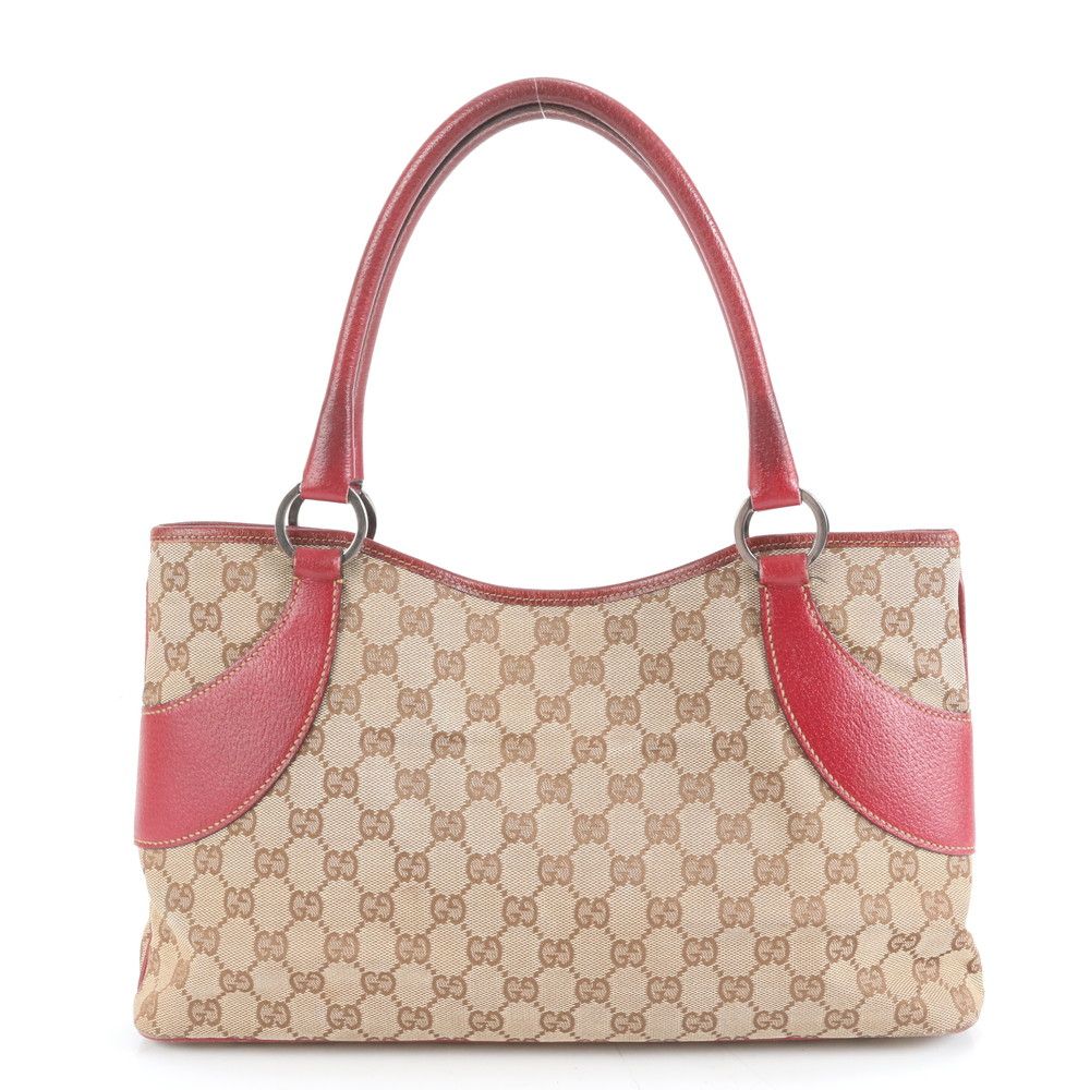 美品 グッチ GG キャンバス 113015 レザー トート バッグ 肩掛け