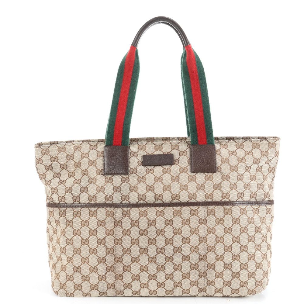 美品 グッチ GG キャンバス シェリー ライン 155524 レザー トート