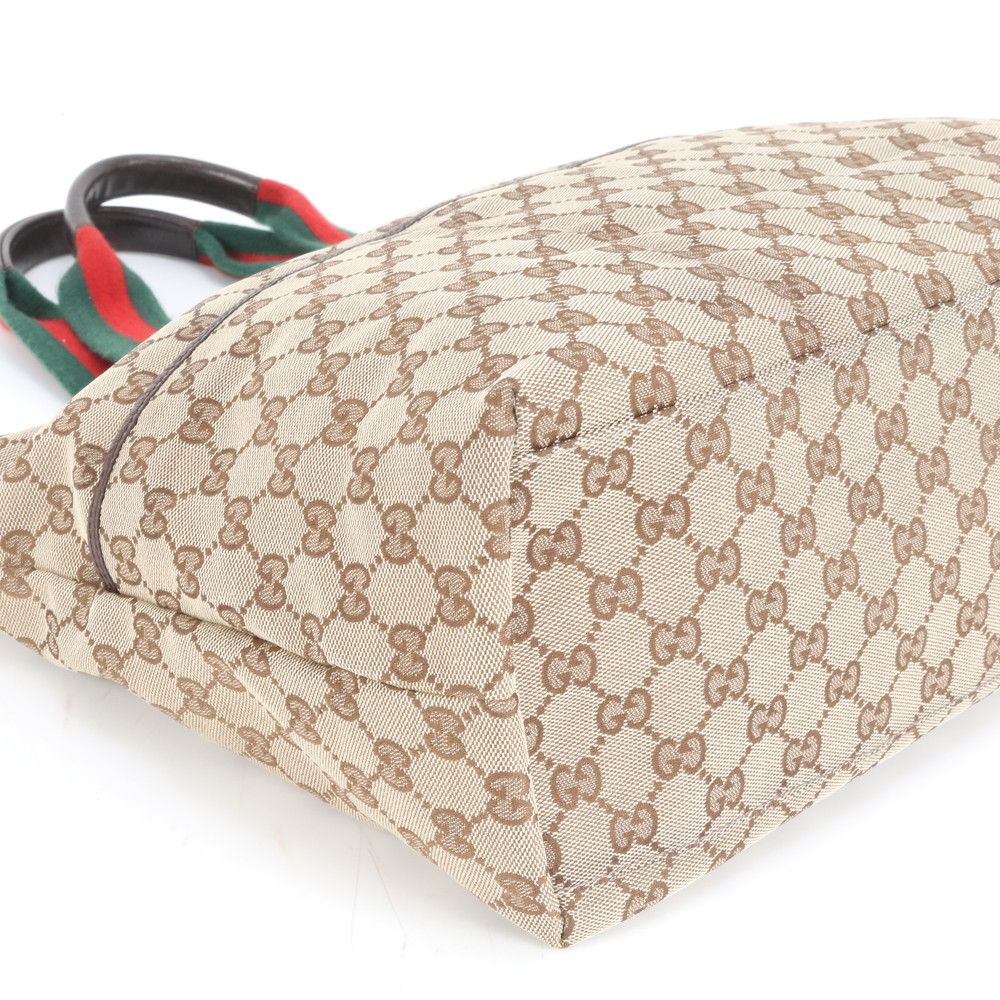 美品 グッチ GG キャンバス シェリー ライン 155524 レザー トート