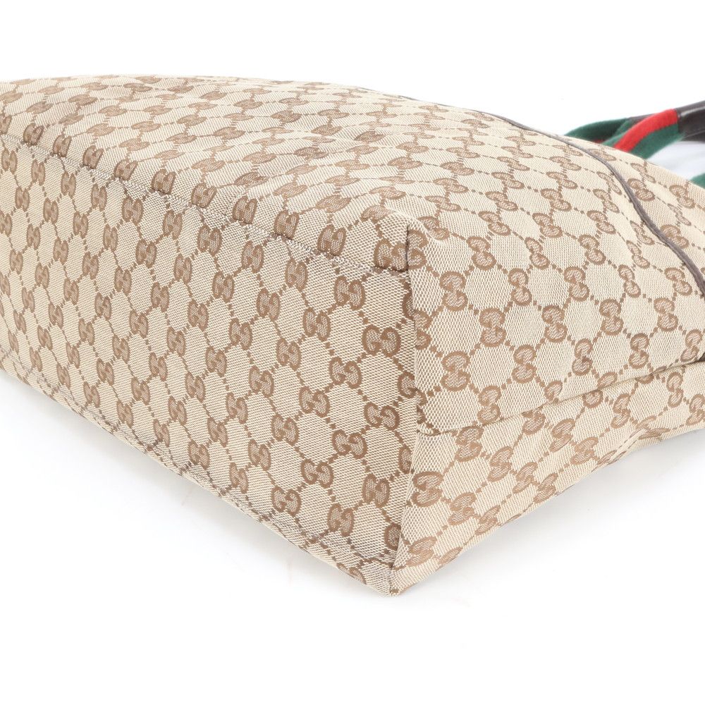 美品 グッチ GG キャンバス シェリー ライン 155524 レザー トート