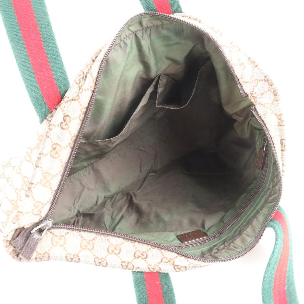 美品 グッチ GG キャンバス シェリー ライン 155524 レザー トート