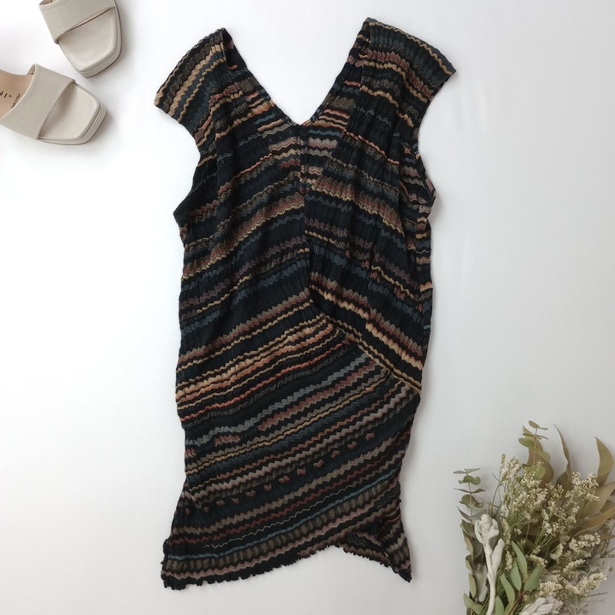 ◯JURGEN LEHL ヨーガンレール コットン シルク ボーダー ノースリーブ