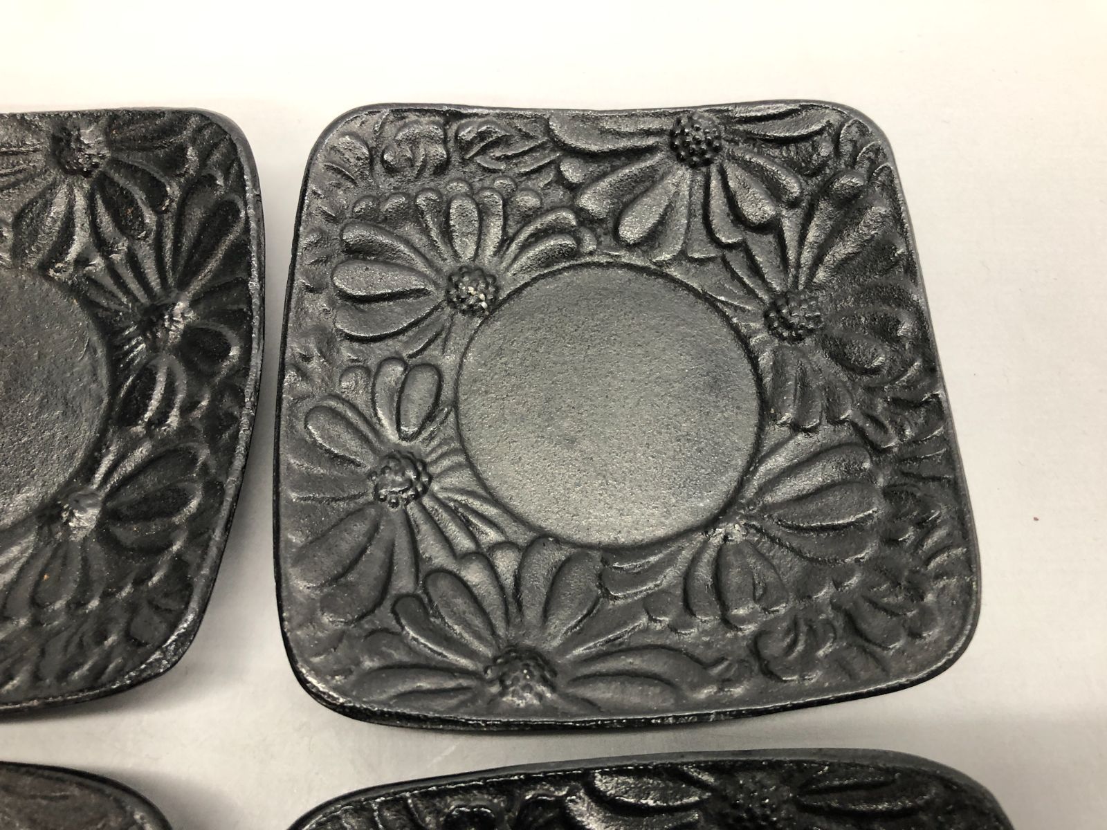 南部鉄器 鉄器 鉄製 鋳物 照光堂 茶托 花文 4点 /照光堂 鉄瓶 急須 黒