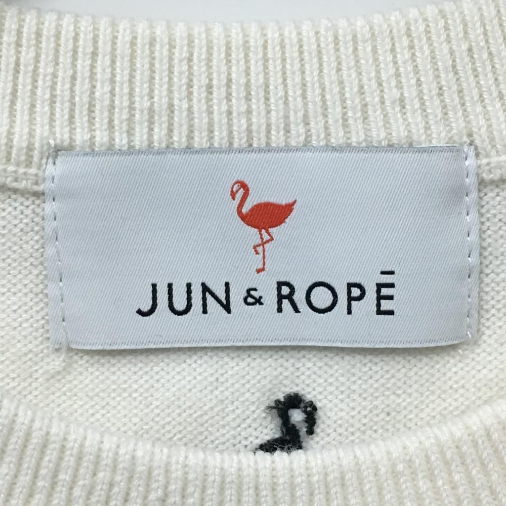 美品】ジュンアンドロペ セーター 白×黒 ロゴ刺しゅう コットン混