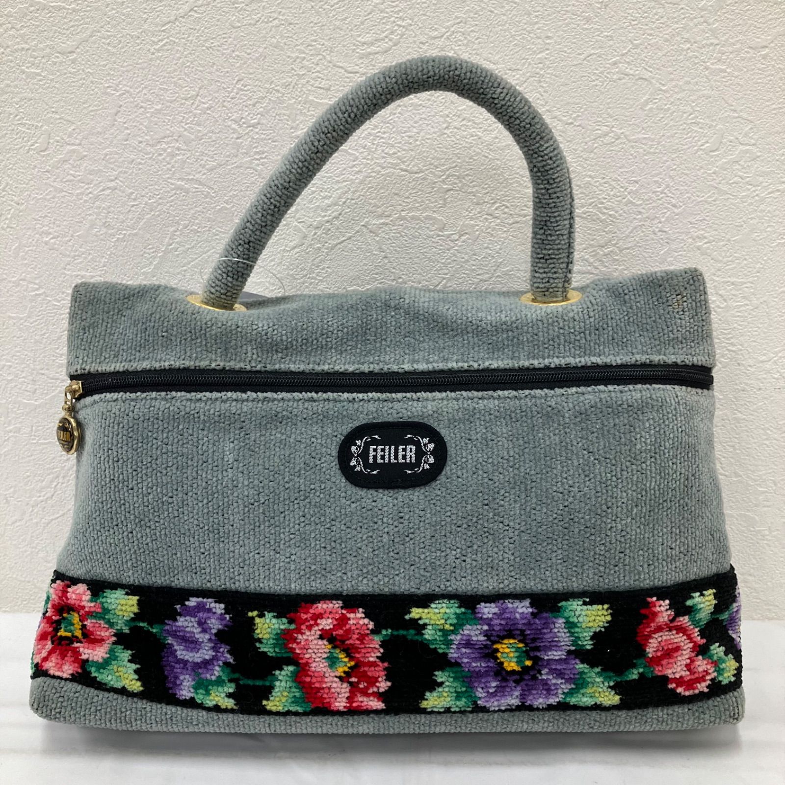 9802 FEILER フェイラー ハンドバッグ ポーチ 持ち手付きポーチ グレー